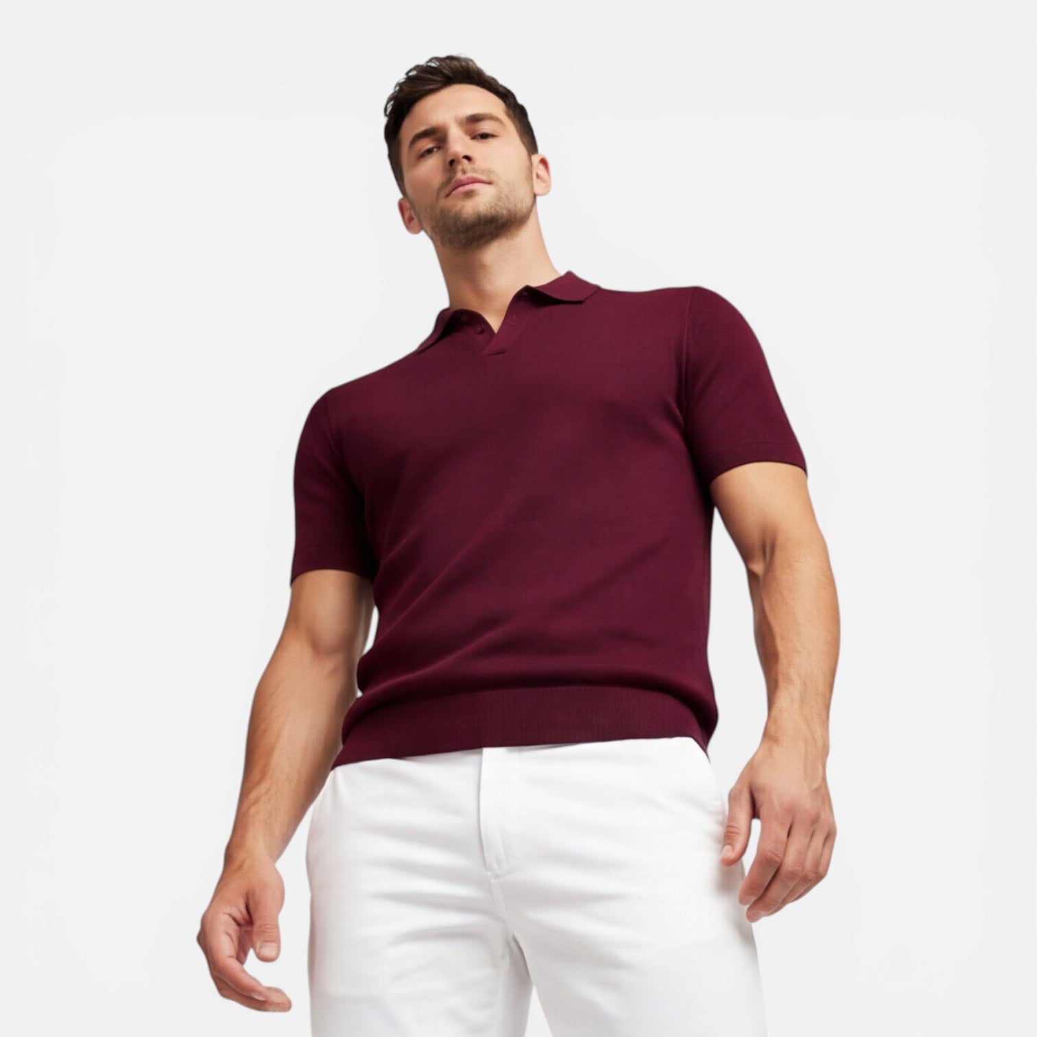 Men's Slim Fit Knit Polo Shirt | Lightweight Breathable Casual Wear