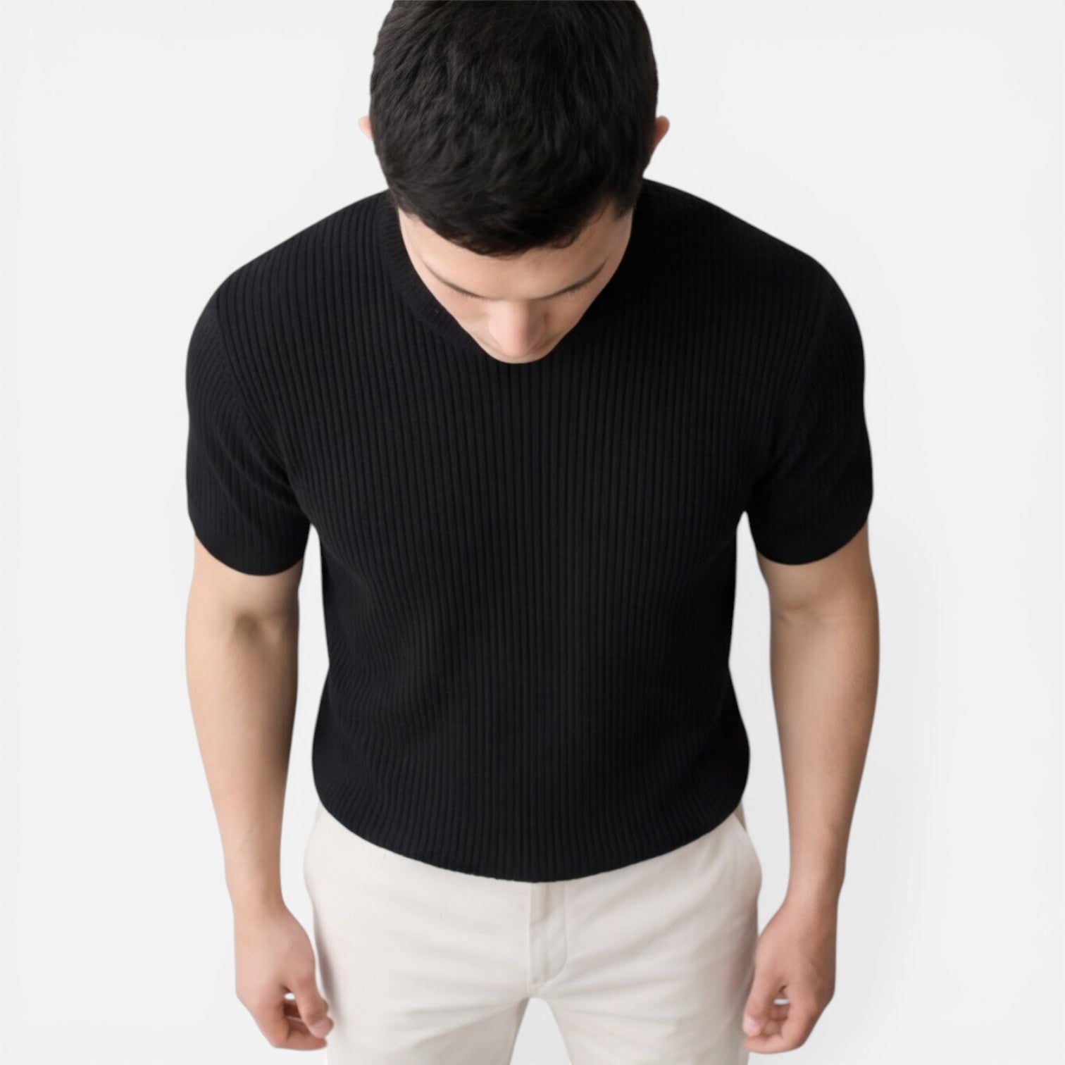 Men's Slim Fit Ribbed Knit Lightweight Summer T-Shirt - Casual Wear Top