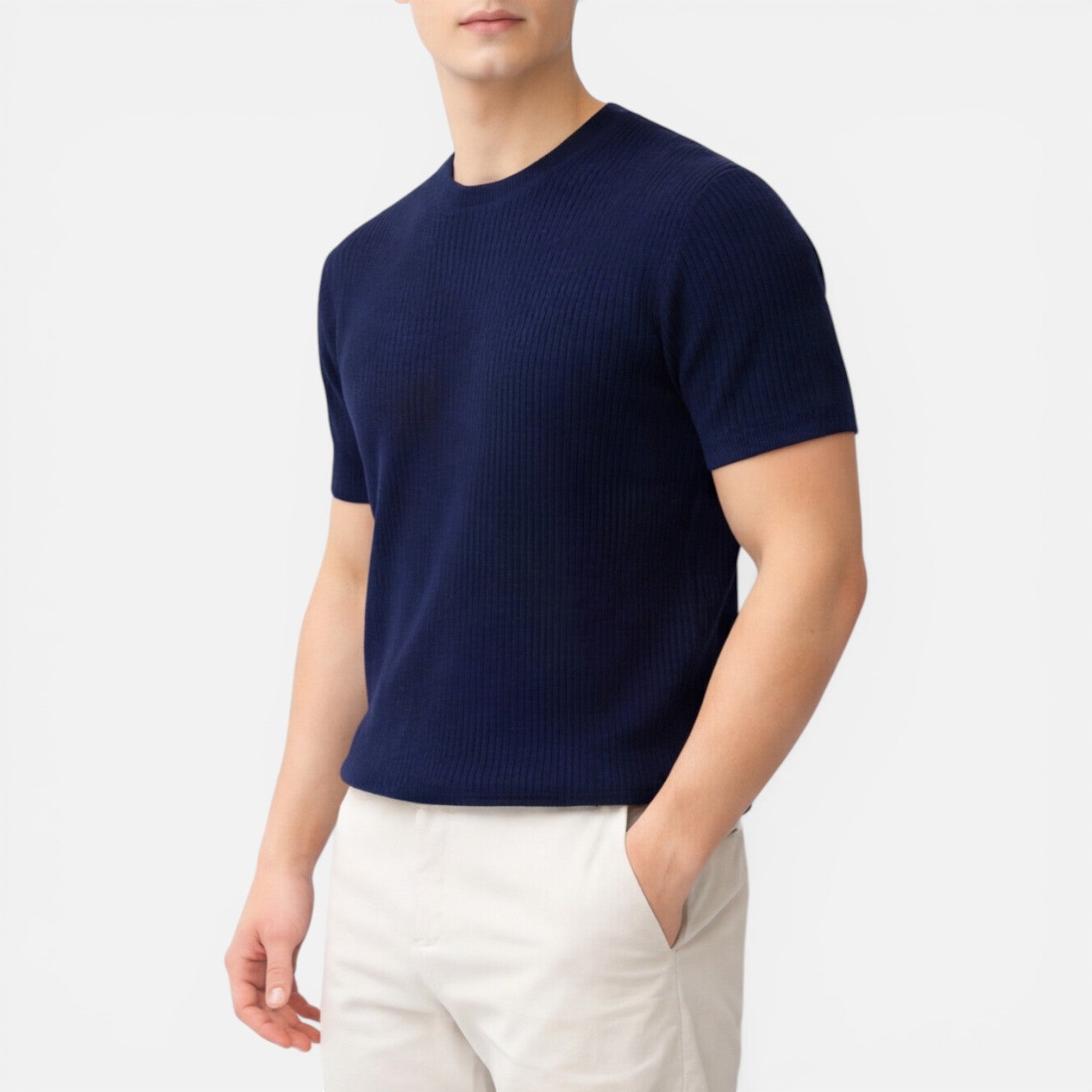 Men's Slim Fit Ribbed Knit Lightweight Summer T-Shirt - Casual Wear Top