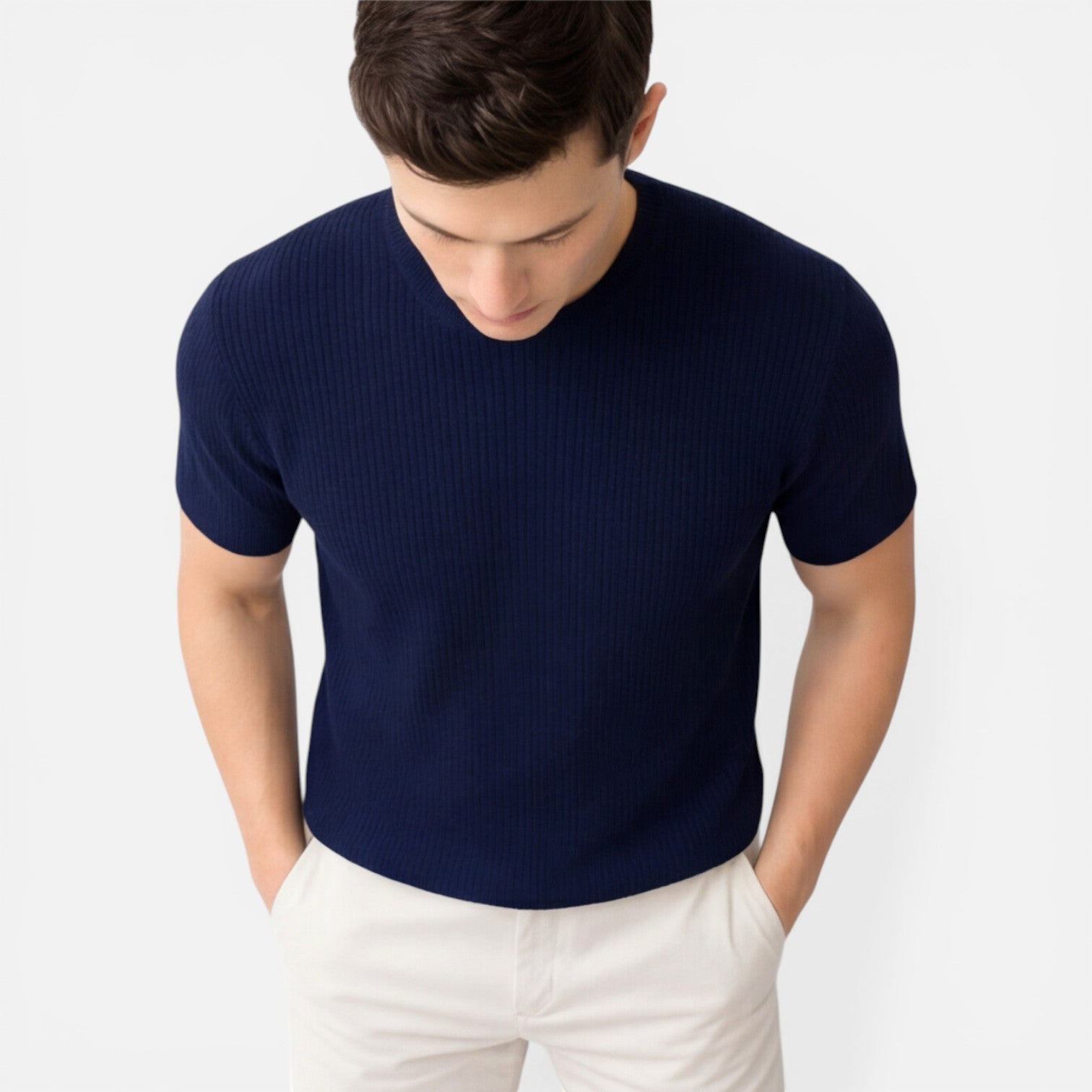 Men's Slim Fit Ribbed Knit Lightweight Summer T-Shirt - Casual Wear Top