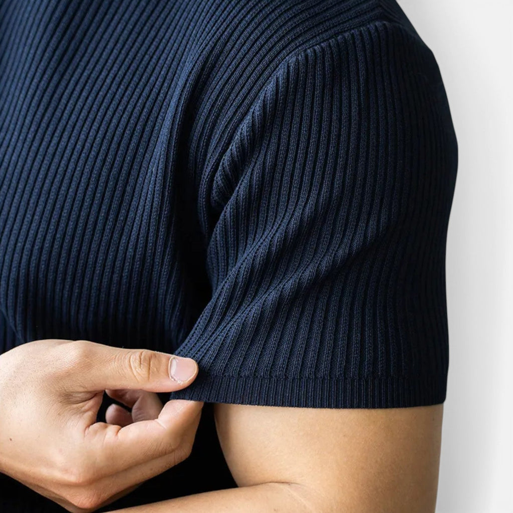 Men's Slim Fit Ribbed Knit Lightweight Summer T-Shirt - Casual Wear Top