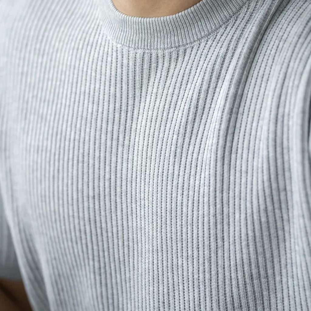 Men's Slim Fit Ribbed Knit Lightweight Summer T-Shirt - Casual Wear Top