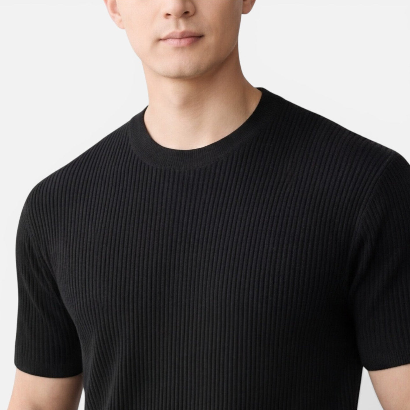 Men's Slim Fit Ribbed Knit Lightweight Summer T-Shirt - Casual Wear Top