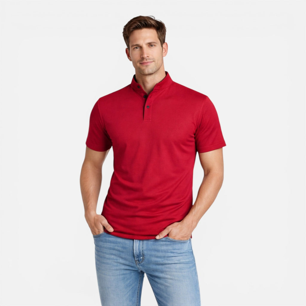 Men's Slim Fit Short Sleeve Henley Shirt in Soft Cotton for Casual Wear