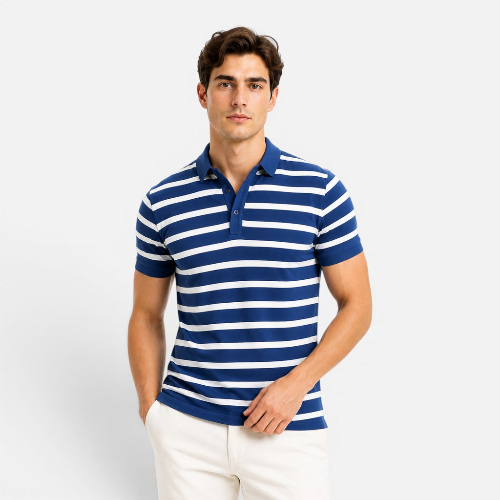 Men's Slim Fit Striped Polo Shirt | Breathable Comfort Fabric for Casual Wear