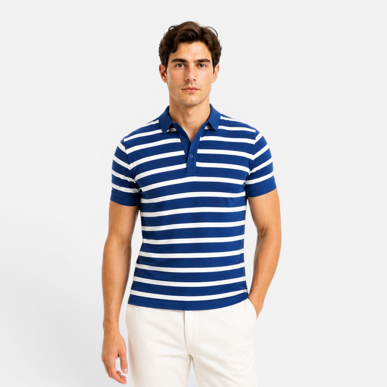 Men's Slim Fit Striped Polo Shirt | Breathable Comfort Fabric for Casual Wear