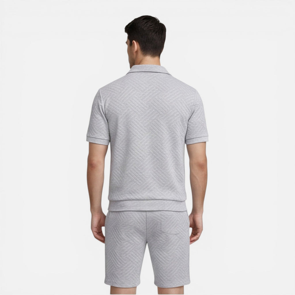 Men's Slim Fit Summer Matching Set - Zip Shirt & Drawstring Shorts