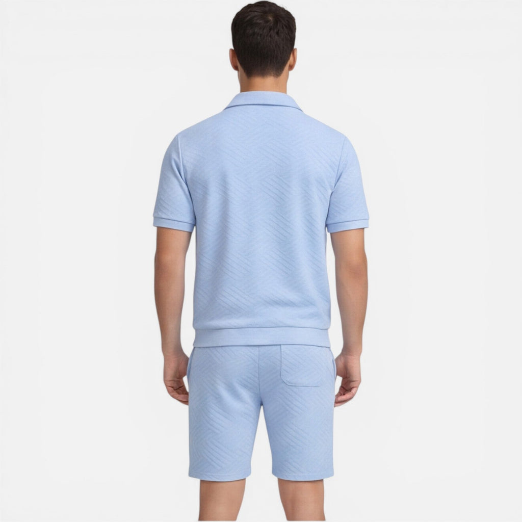 Men's Slim Fit Summer Matching Set - Zip Shirt & Drawstring Shorts