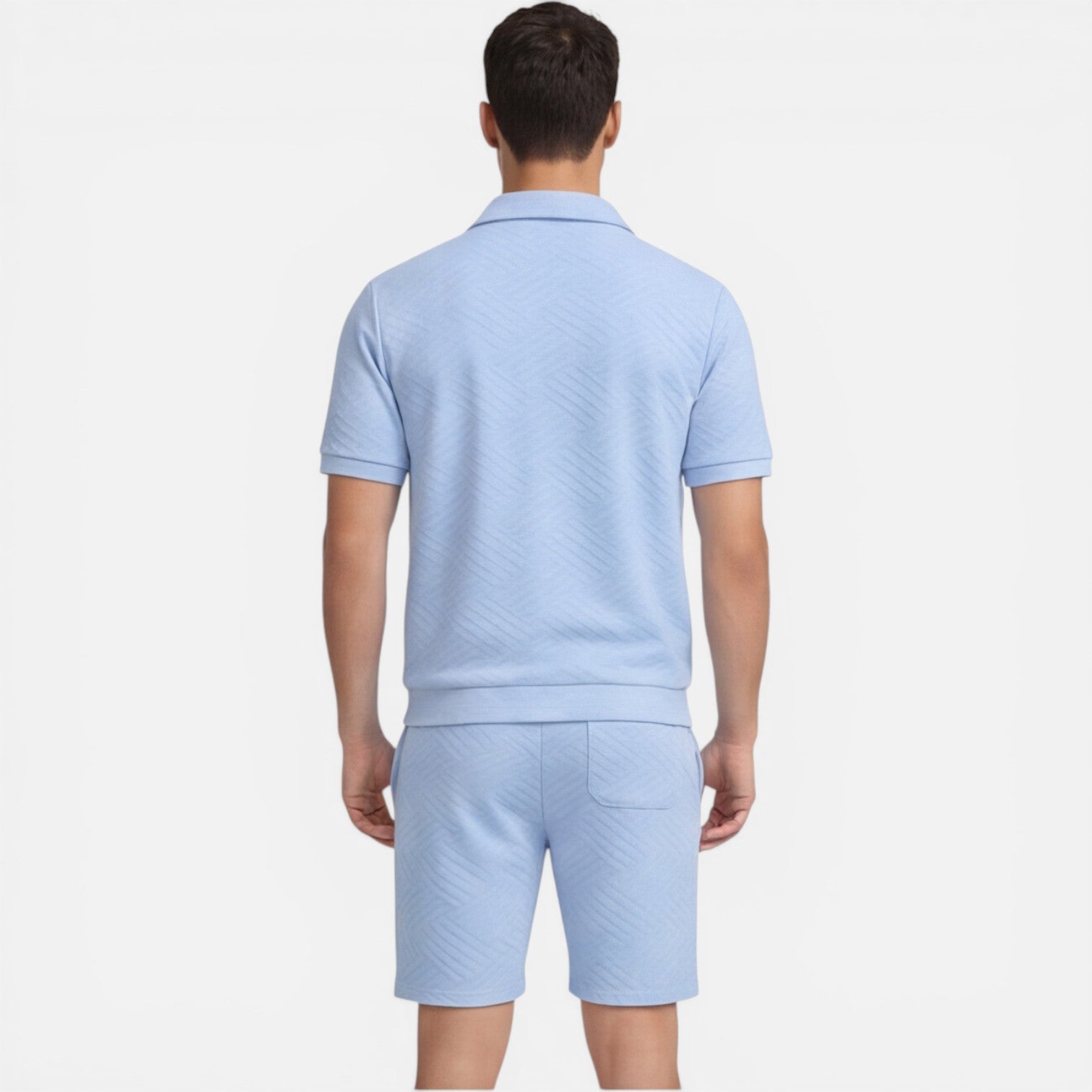 Men's Slim Fit Summer Matching Set - Zip Shirt & Drawstring Shorts