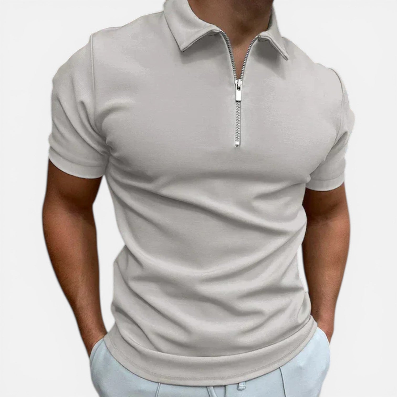 Men's Slim Fit Zip Polo Shirt | Smart Casual Style for Everyday Wear