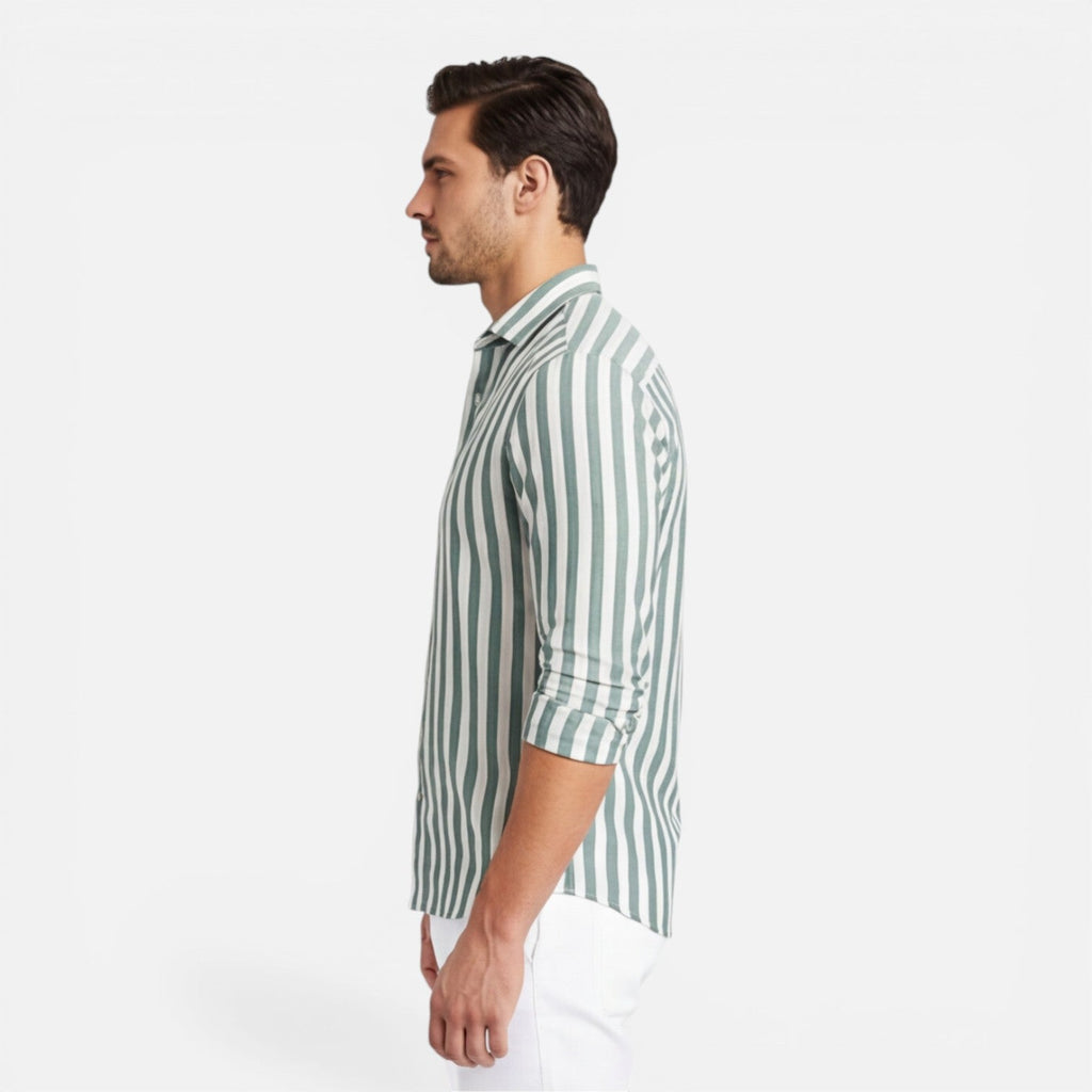 Men's Striped Cotton Shirt | Breathable Slim Fit | Classic Casual Wear