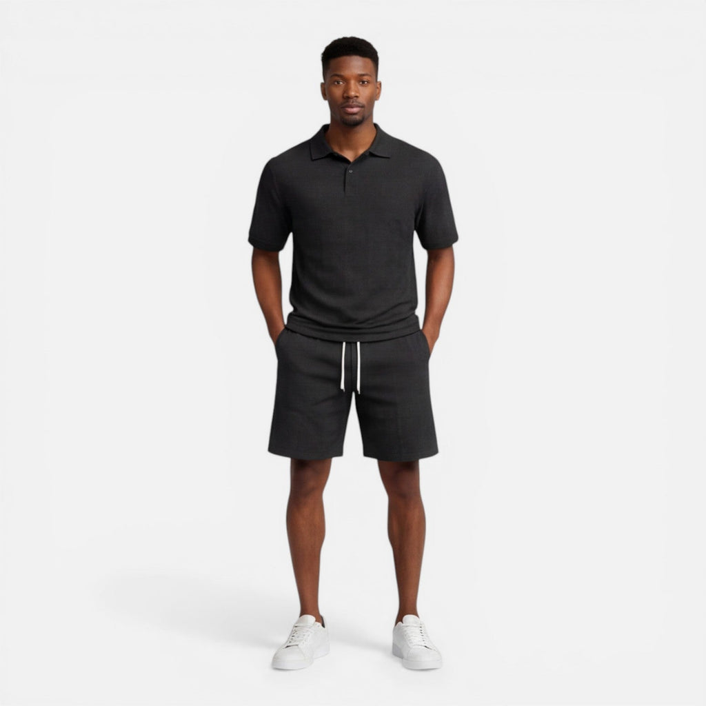Men's Structured Knit Polo and Shorts Set | Breathable Summer Outfit