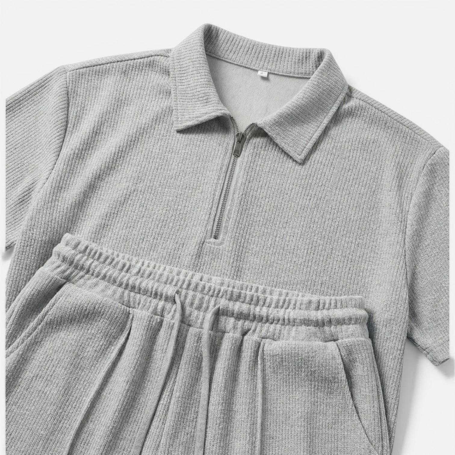 Men's Textured Zip Polo and Shorts Set - Summer Casual Co-Ord Outfit