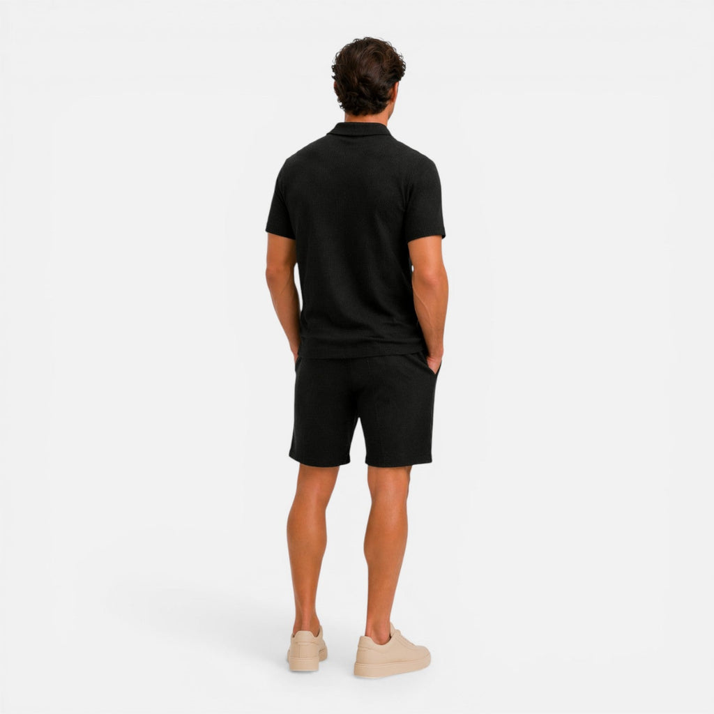 Men's Textured Zip Polo and Shorts Set - Summer Casual Co-Ord Outfit