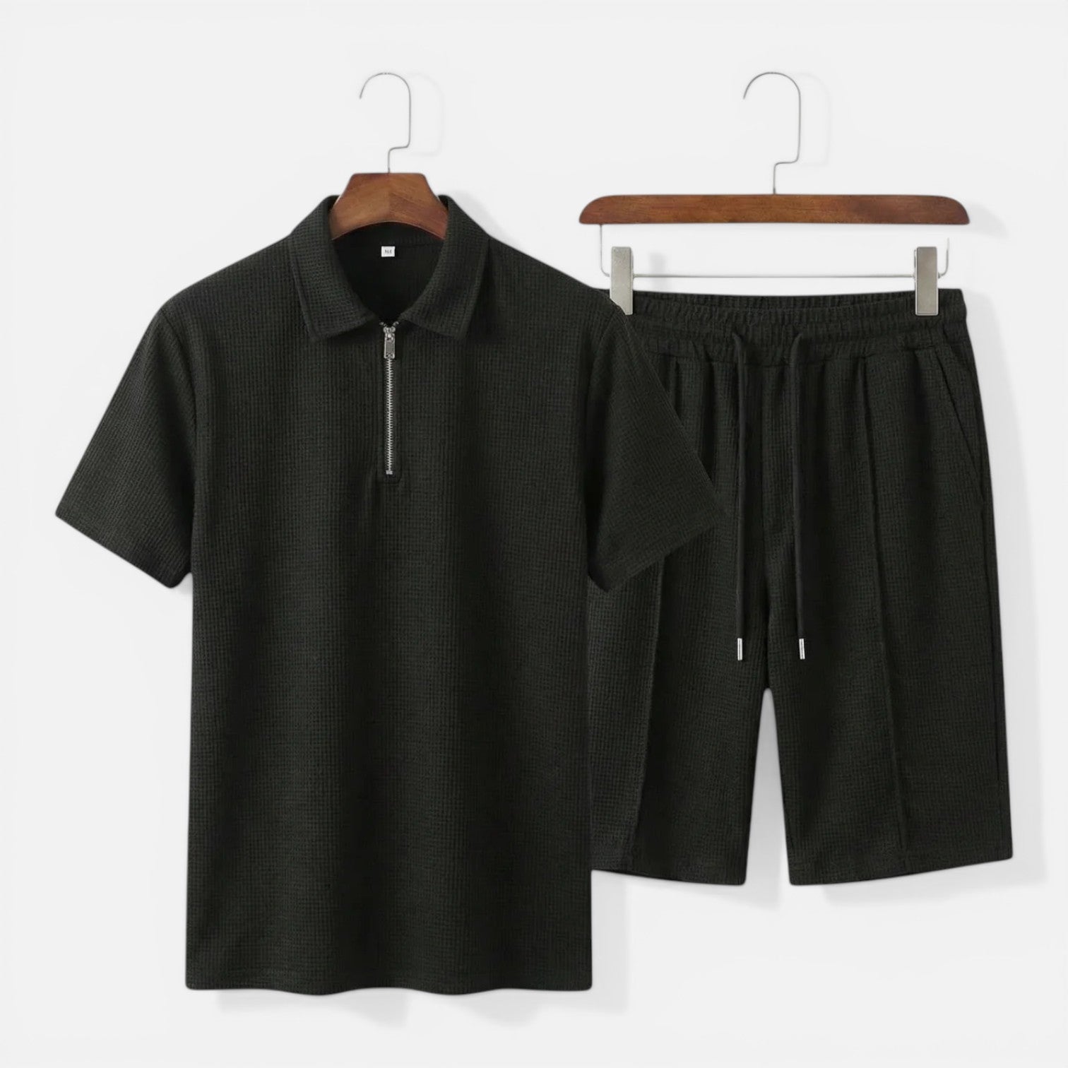 Men's Textured Zip Polo and Shorts Set - Summer Casual Co-Ord Outfit