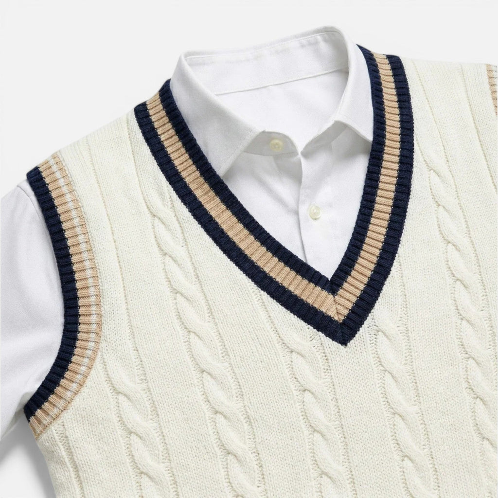 Men's Wool Cable Knit V Neck Sweater Vest for Business Casual Wear