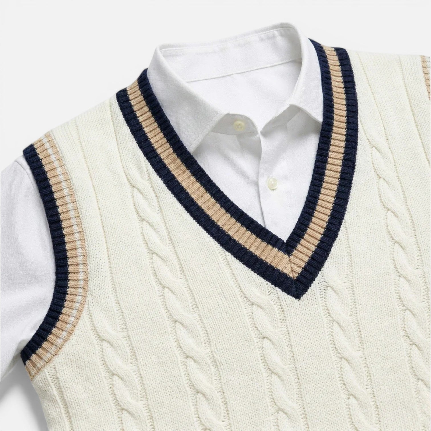 Men's Wool Cable Knit V Neck Sweater Vest for Business Casual Wear