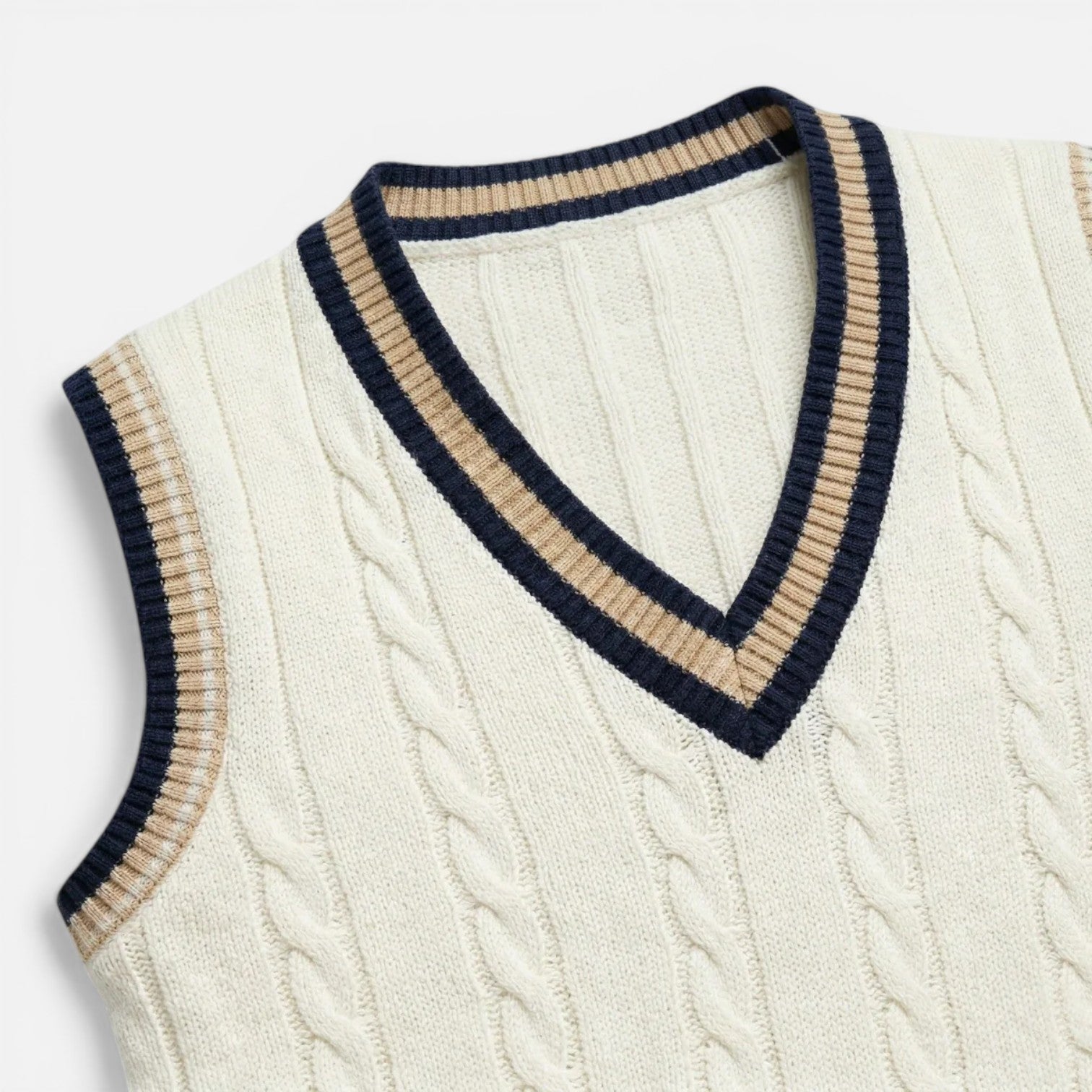 Men's Wool Cable Knit V Neck Sweater Vest for Business Casual Wear
