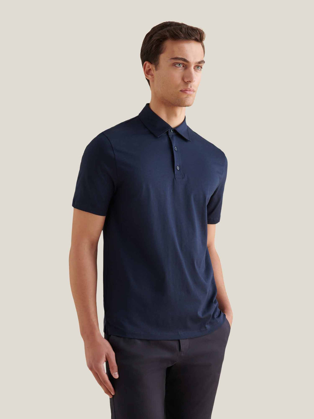 Mercerised Cotton Polo Shirt in Dark Sapphire Navy for Casual Wear