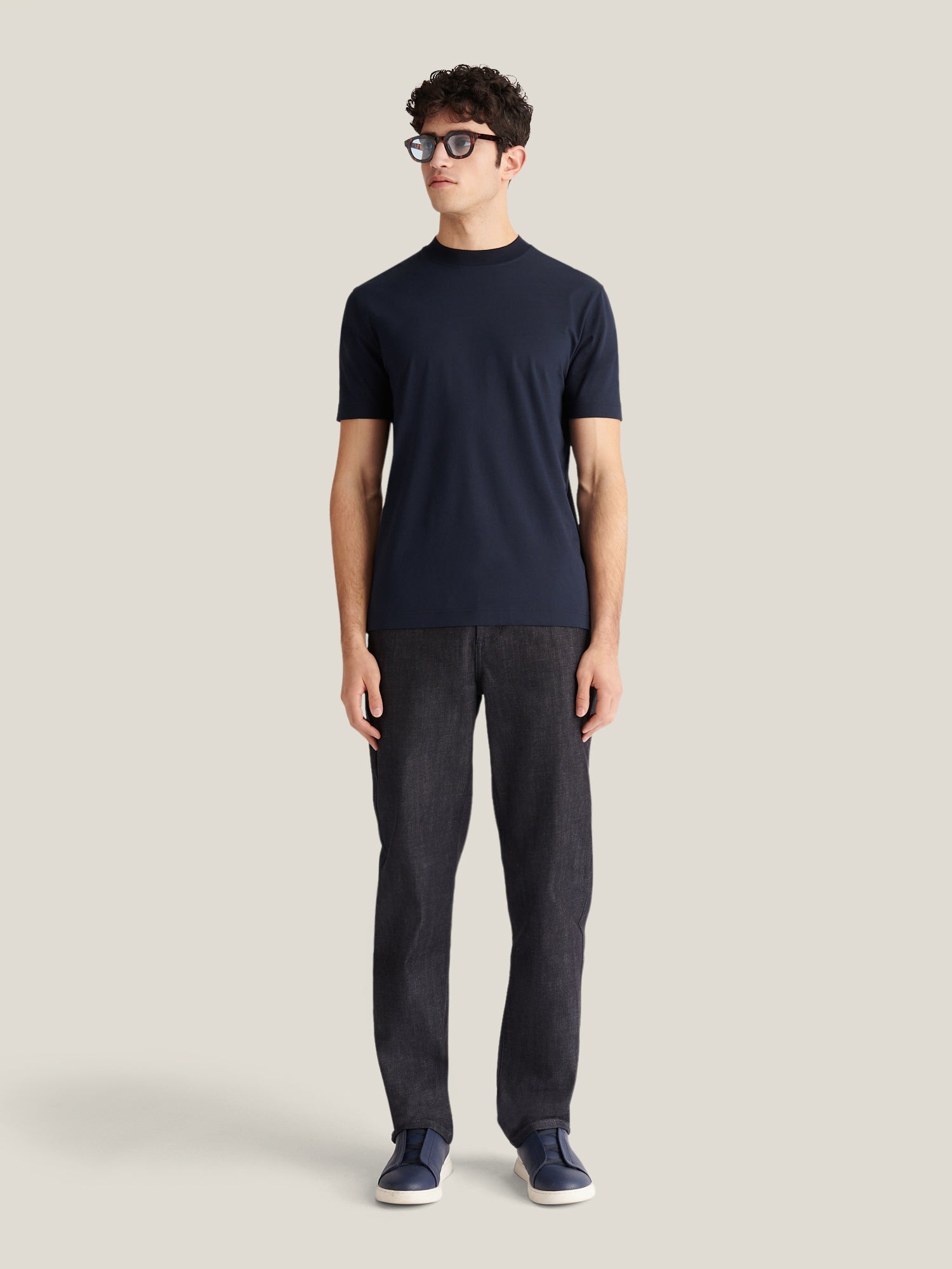 Mercerised Cotton T-Shirt in Dark Sapphire Navy - Casual Wear for Men