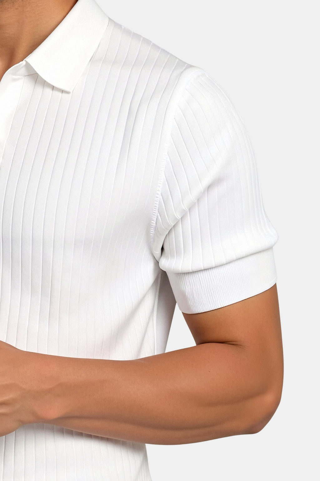 Ribbed Cotton Polo Shirt for Men - Casual Wear, Short Sleeve, Classic Fit