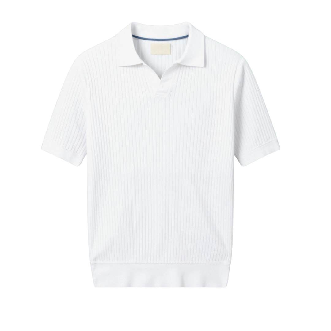 Ribbed Cotton Polo Shirt for Men - Casual Wear, Short Sleeve, Classic Fit