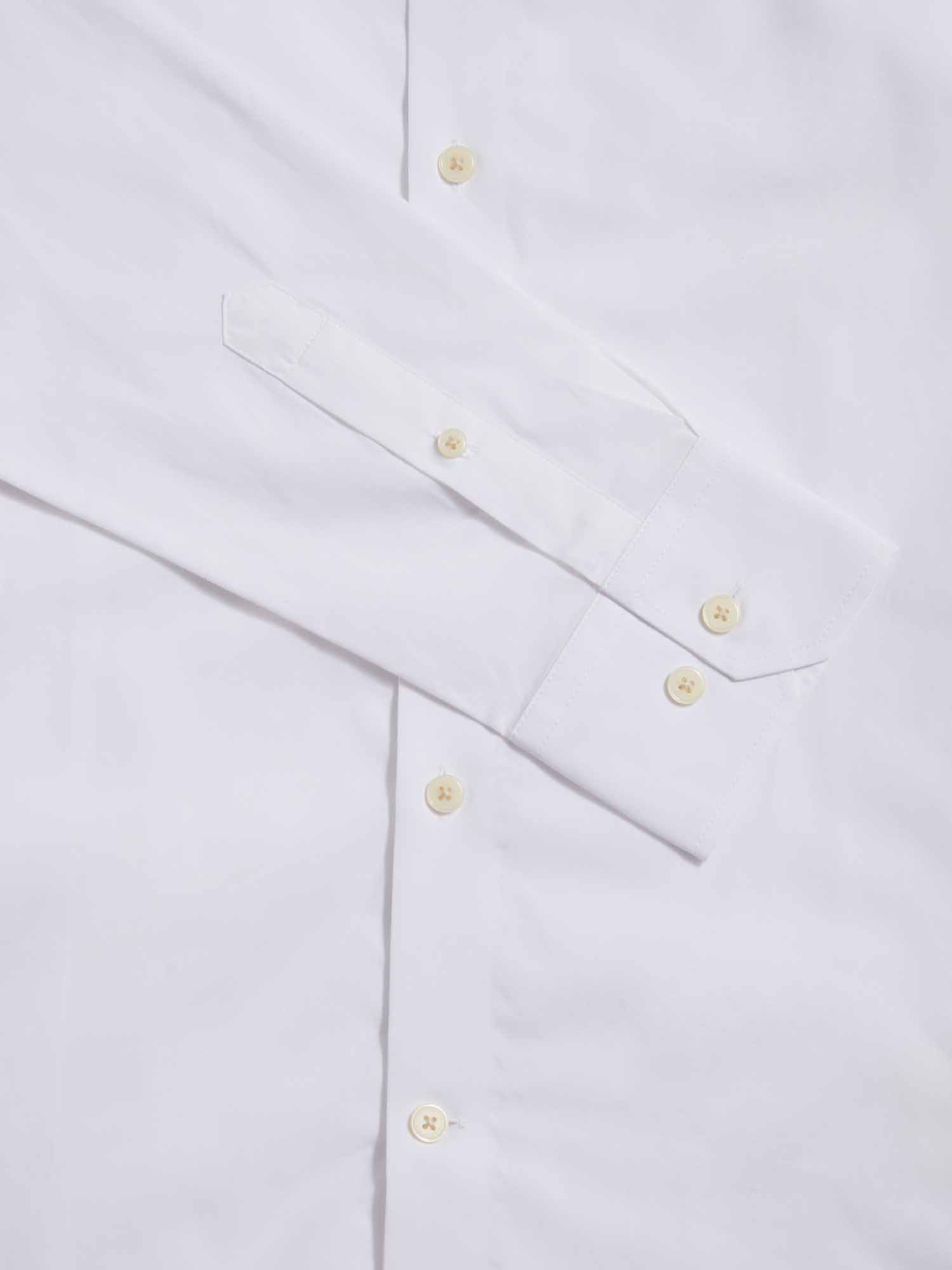 Slim Fit Cotton Poplin High Collar Shirt for Men in Bright White