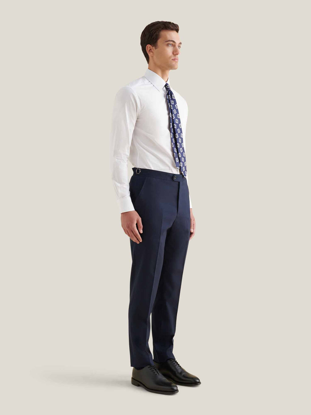 Slim Fit Cotton Poplin High Collar Shirt for Men in Bright White