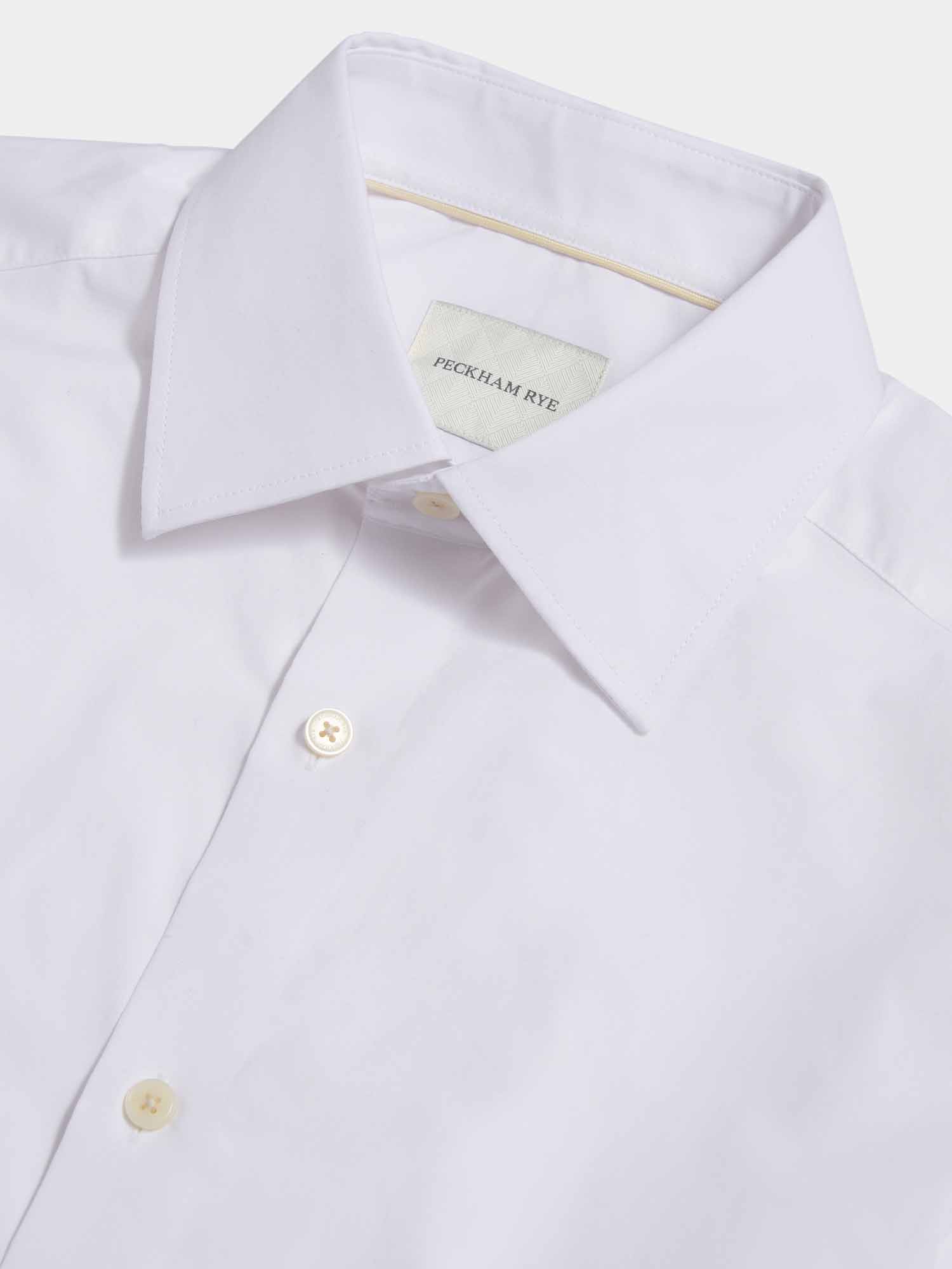 Slim Fit Cotton Poplin High Collar Shirt for Men in Bright White