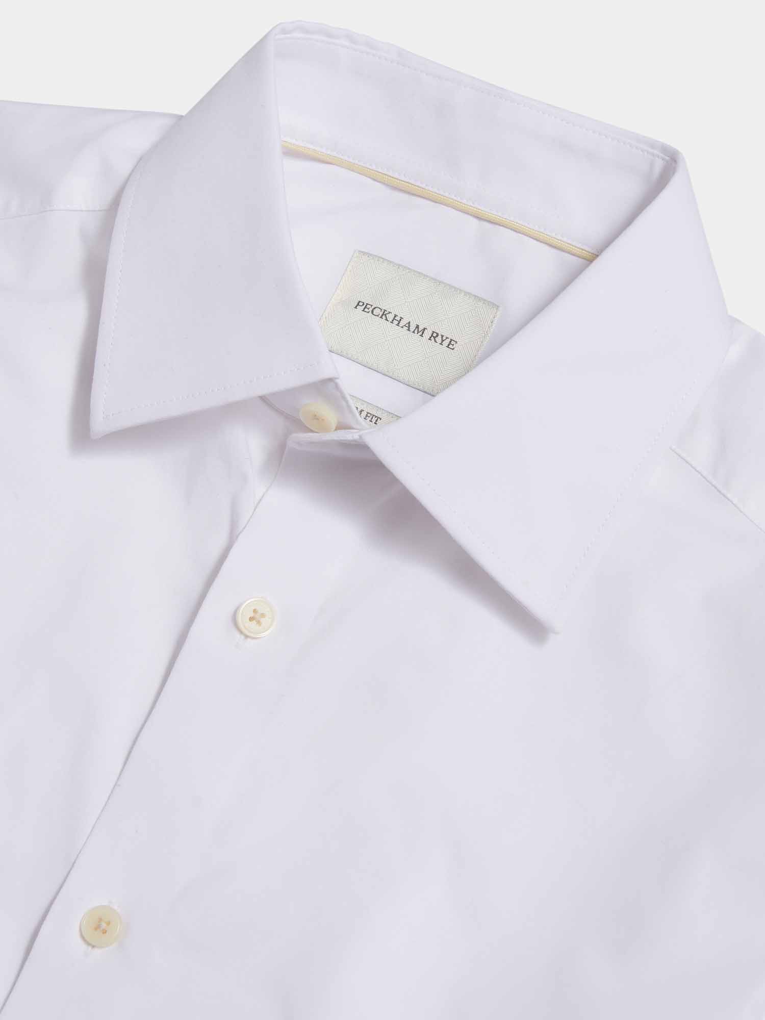 Slim Fit Cotton Poplin High Collar Shirt for Men in Bright White