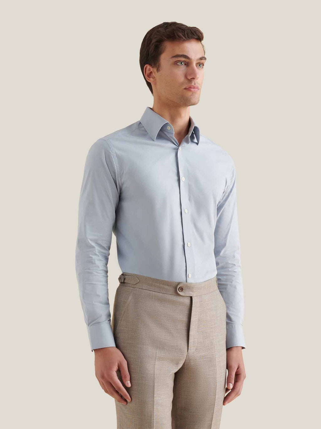 Slim Fit High Collar Cotton Poplin Shirt for Men - Blue Blizzard Color