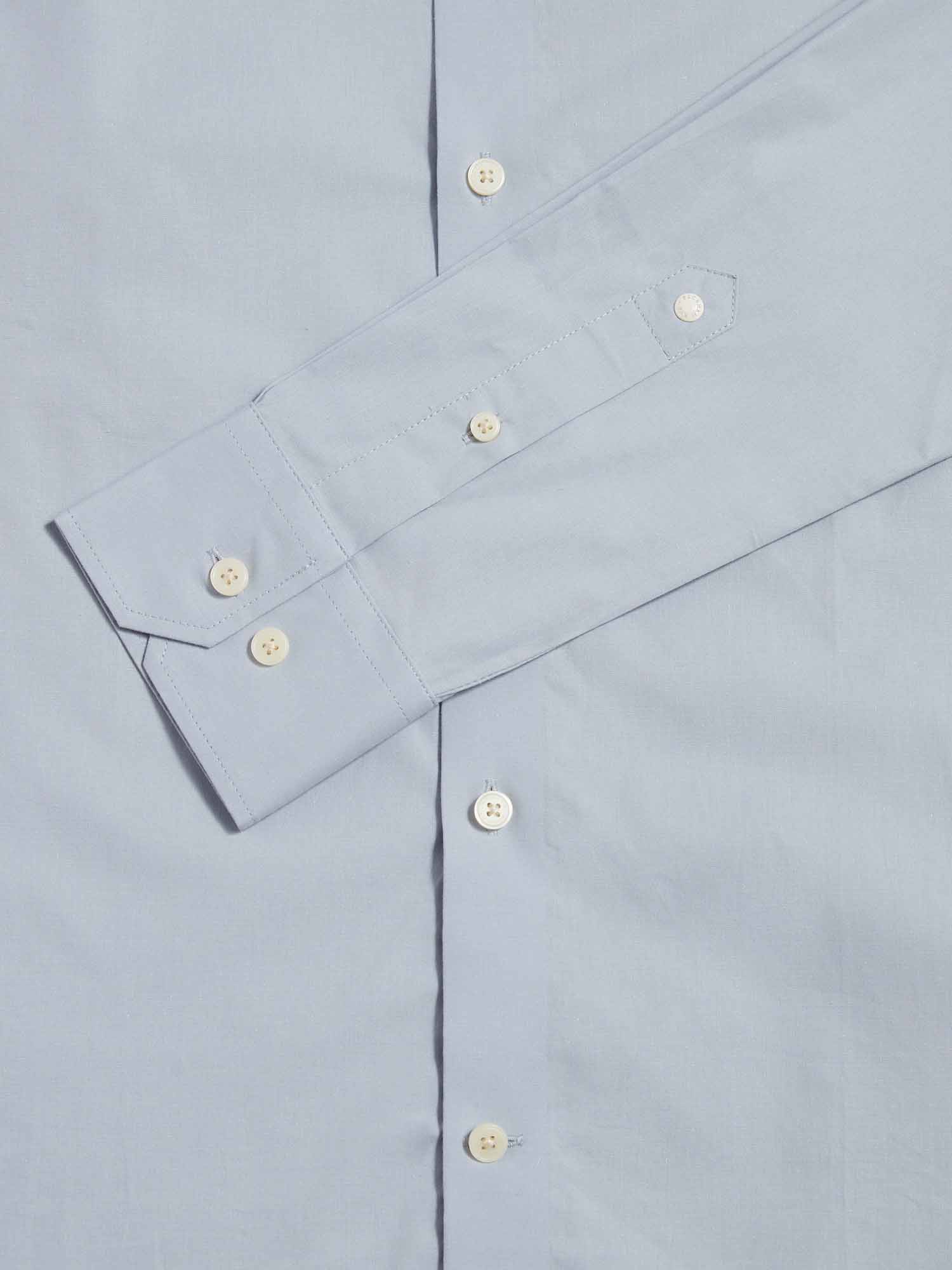 Slim Fit High Collar Cotton Poplin Shirt for Men - Blue Blizzard Color