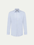 Slim Fit High Collar Cotton Poplin Shirt for Men - Blue Blizzard Color