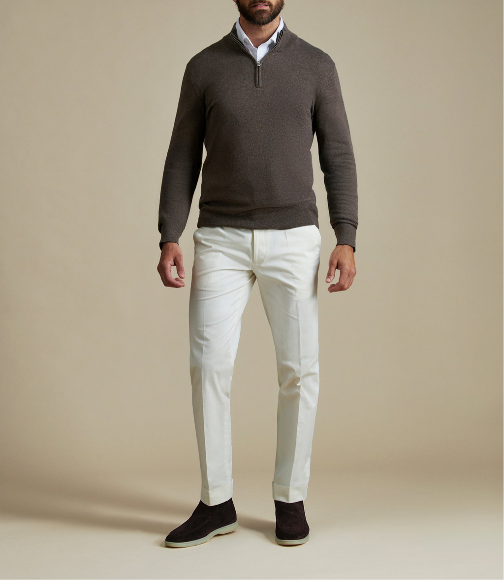 Stretch Cotton Trouser in Egret - Casual Wear for Everyday Comfort