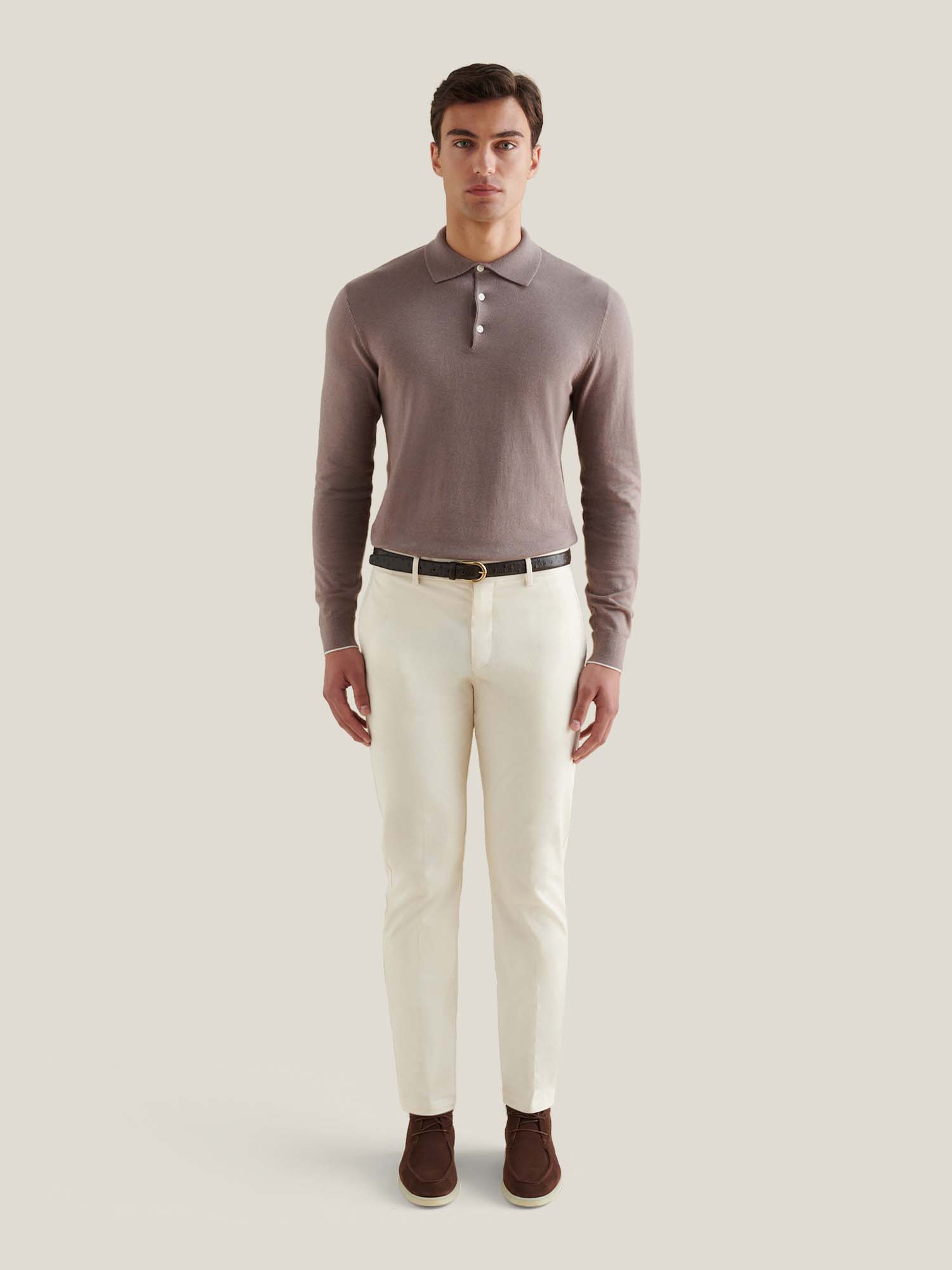 Stretch Cotton Trouser in Egret - Casual Wear for Everyday Comfort