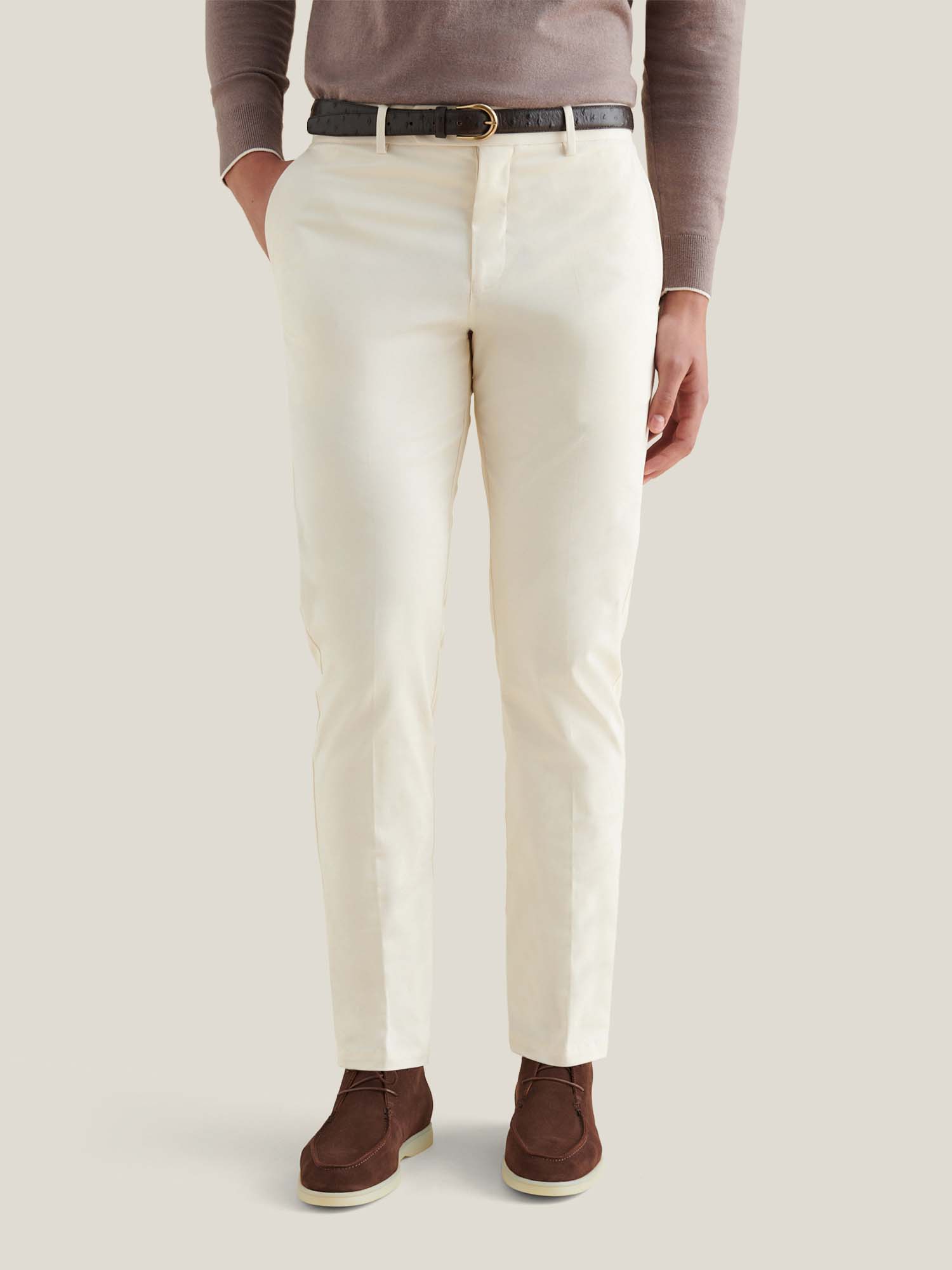 Stretch Cotton Trouser in Egret - Casual Wear for Everyday Comfort