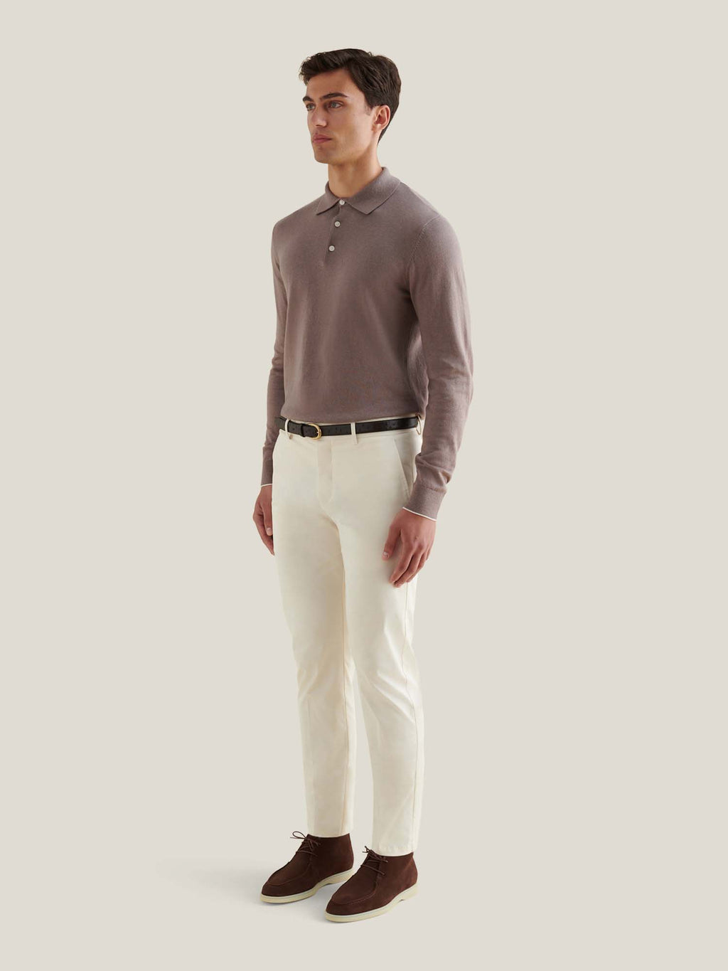 Stretch Cotton Trousers for Men in Egret - Casual Fit, Versatile Style