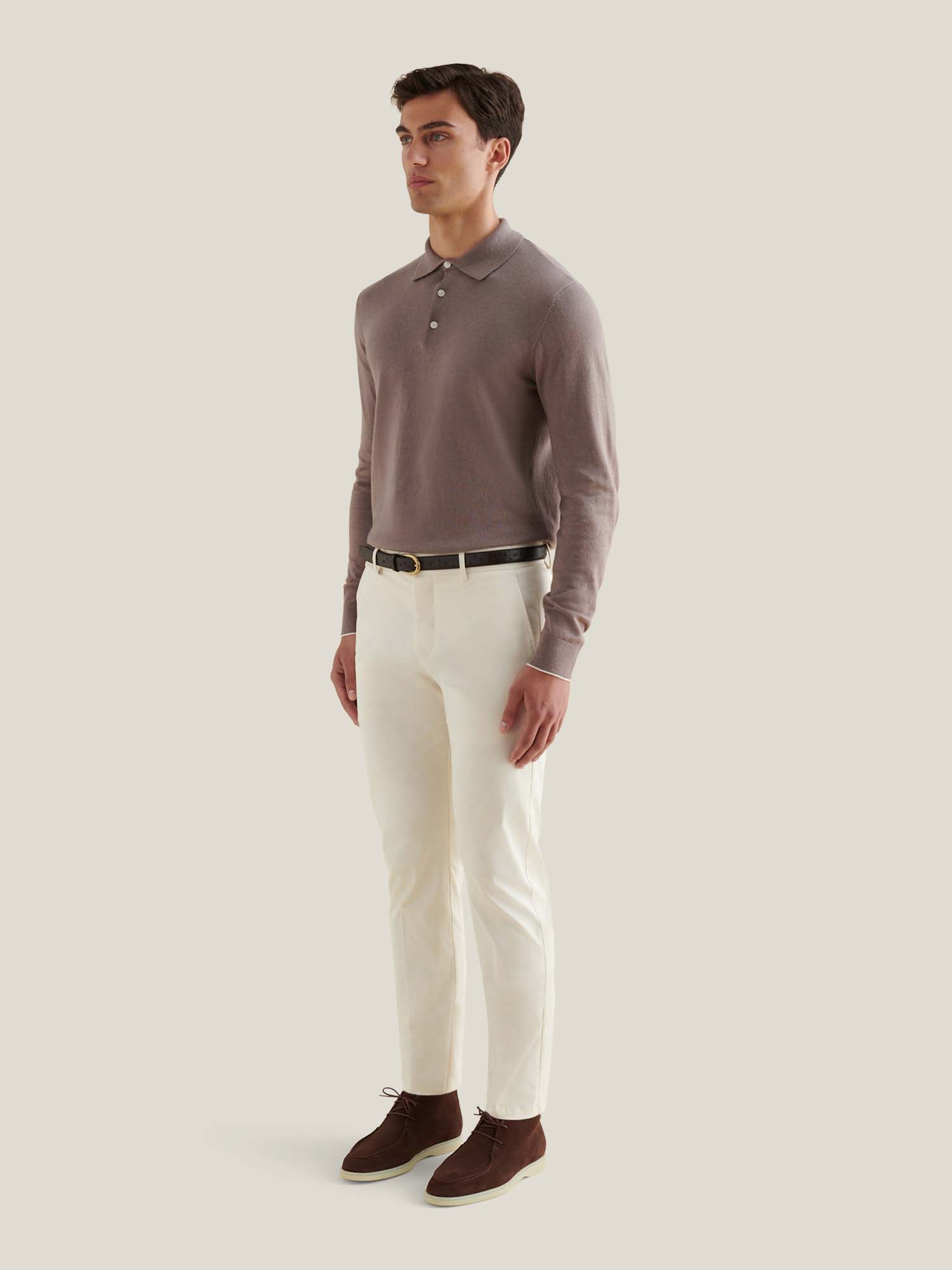 Stretch Cotton Trousers for Men in Egret - Casual Fit, Versatile Style