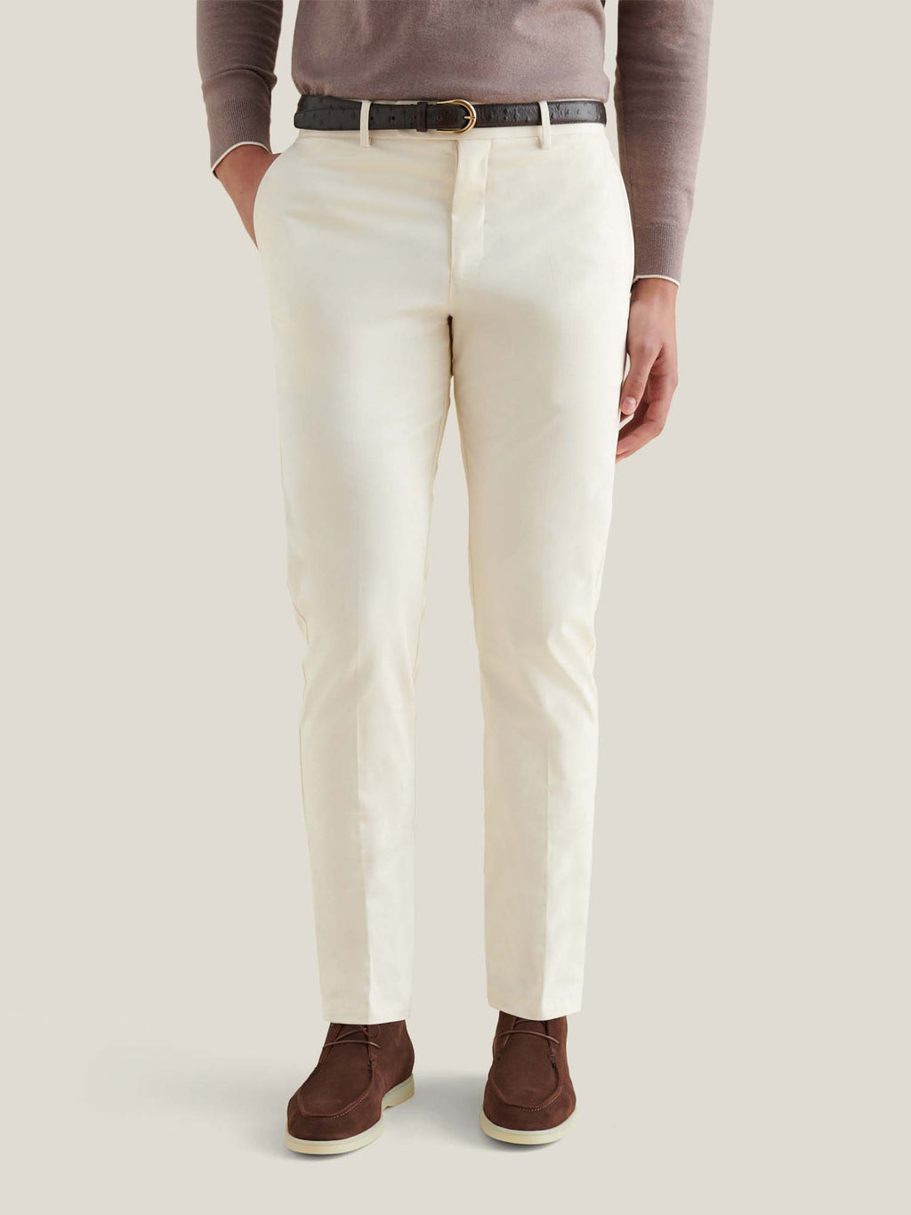 Stretch Cotton Trousers for Men in Egret - Casual Fit, Versatile Style