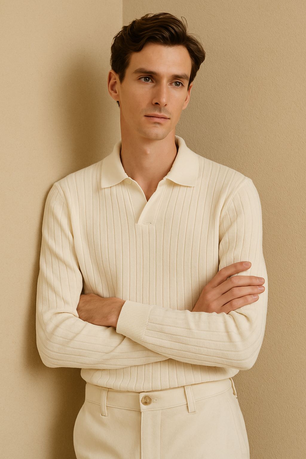 Striped Long Sleeve Polo Shirt for Men - Cotton Blend Casual Wear