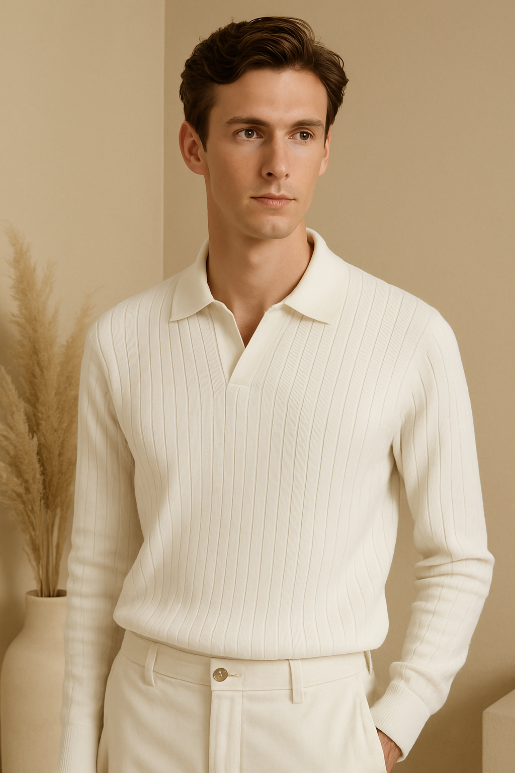 Striped Long Sleeve Polo Shirt for Men - Cotton Blend Casual Wear