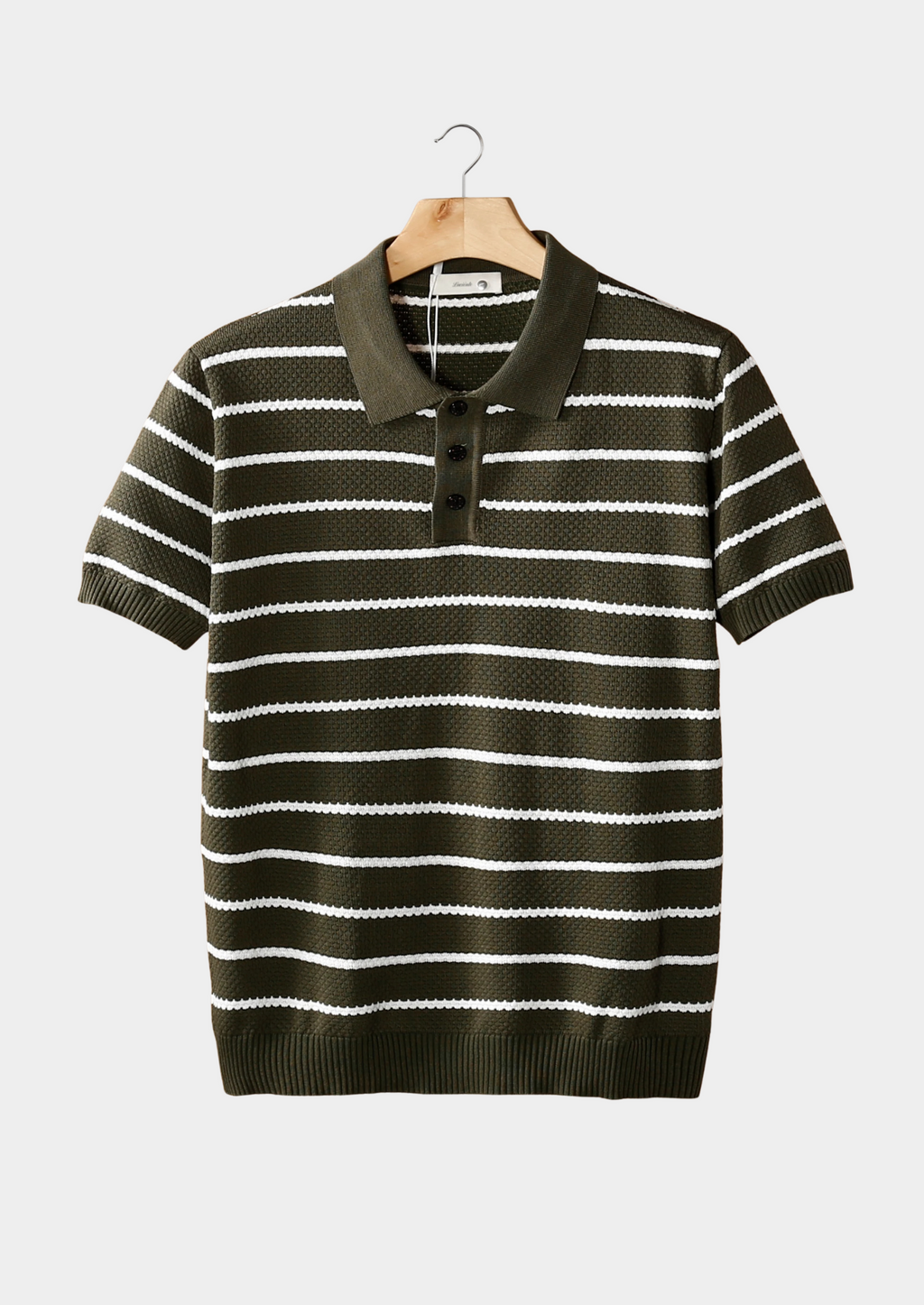 Striped Textured Polo Shirt with Button Closure for Casual Wear