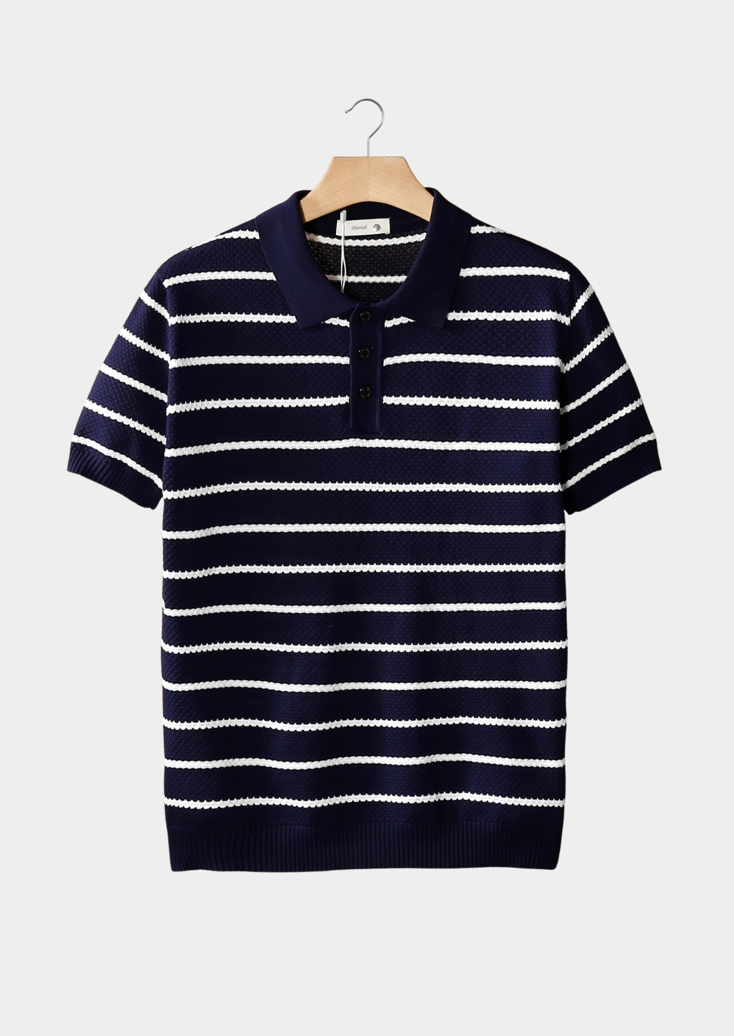 Striped Textured Polo Shirt with Button Closure for Casual Wear