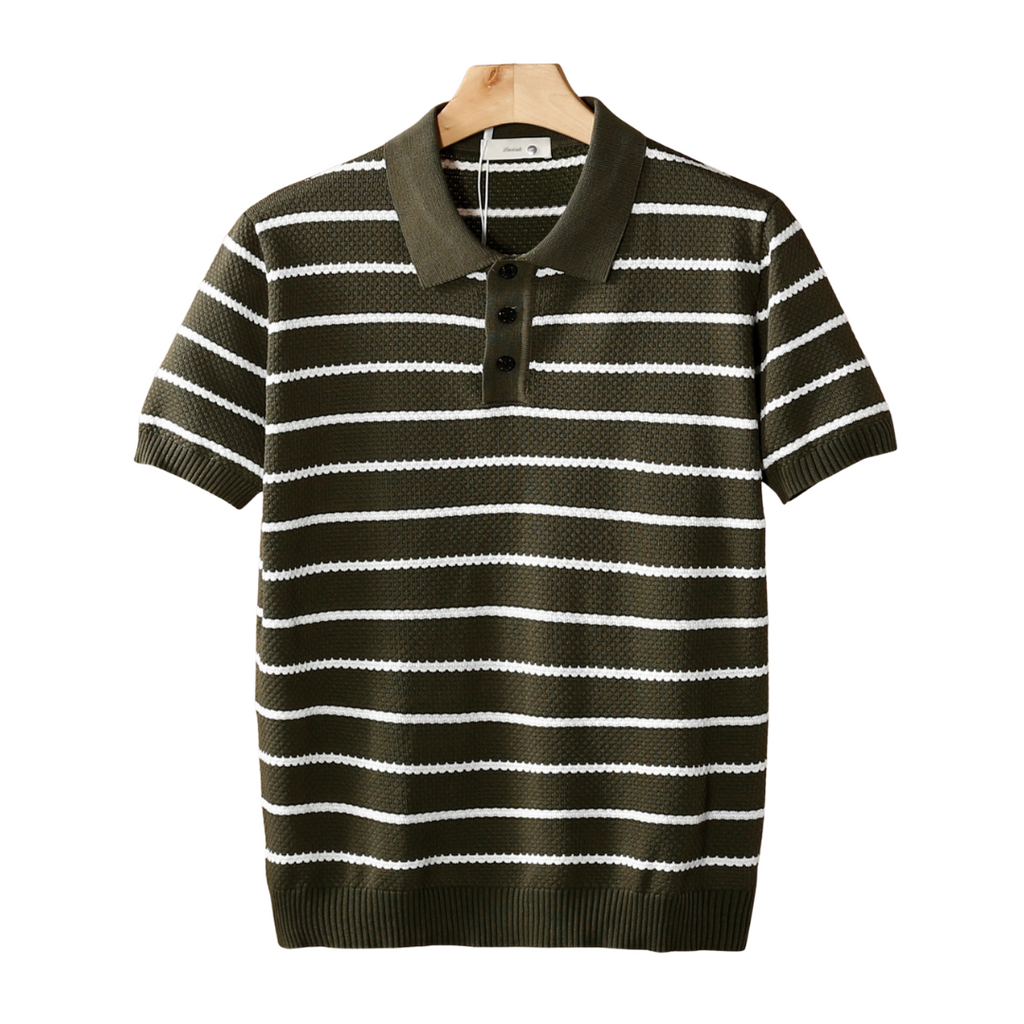 Striped Textured Polo Shirt with Button Closure for Casual Wear