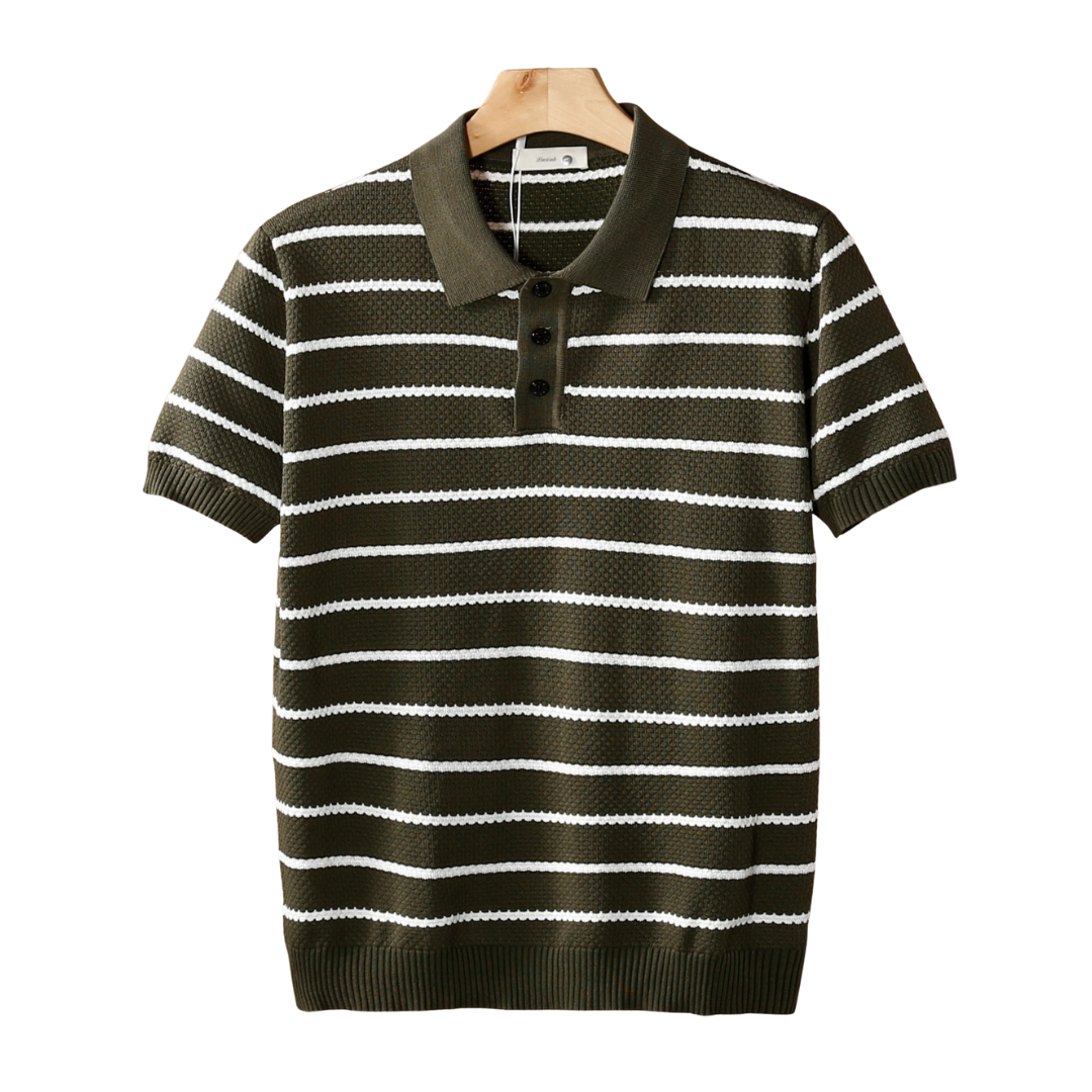 Striped Textured Polo Shirt with Button Closure for Casual Wear