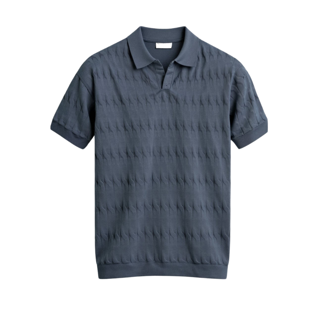 V-Neck Cable Knit Polo Shirt - Premium Cotton Blend - Casual Wear for Men