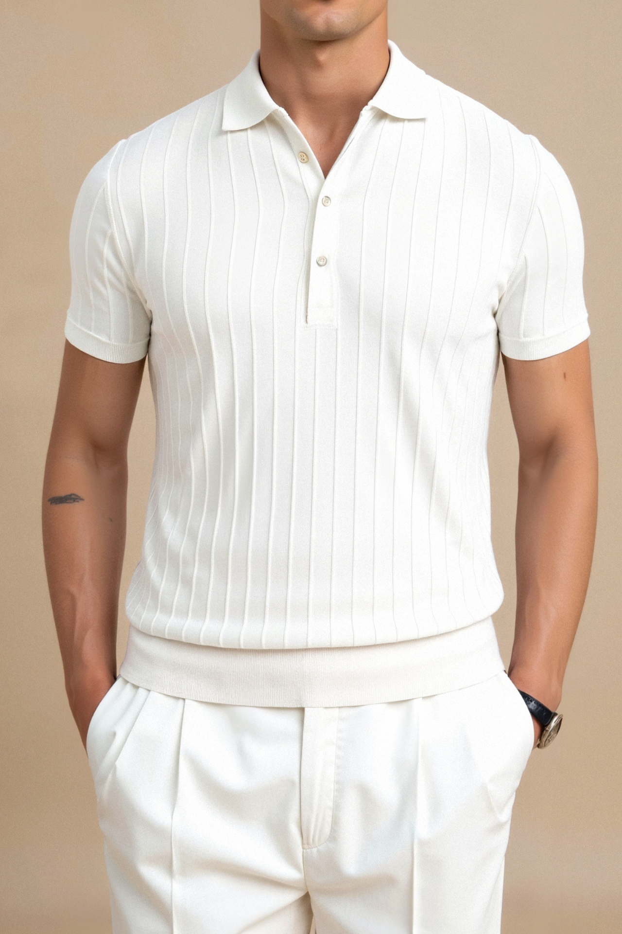 Vertical Striped Cotton Polo Shirt for Casual Wear