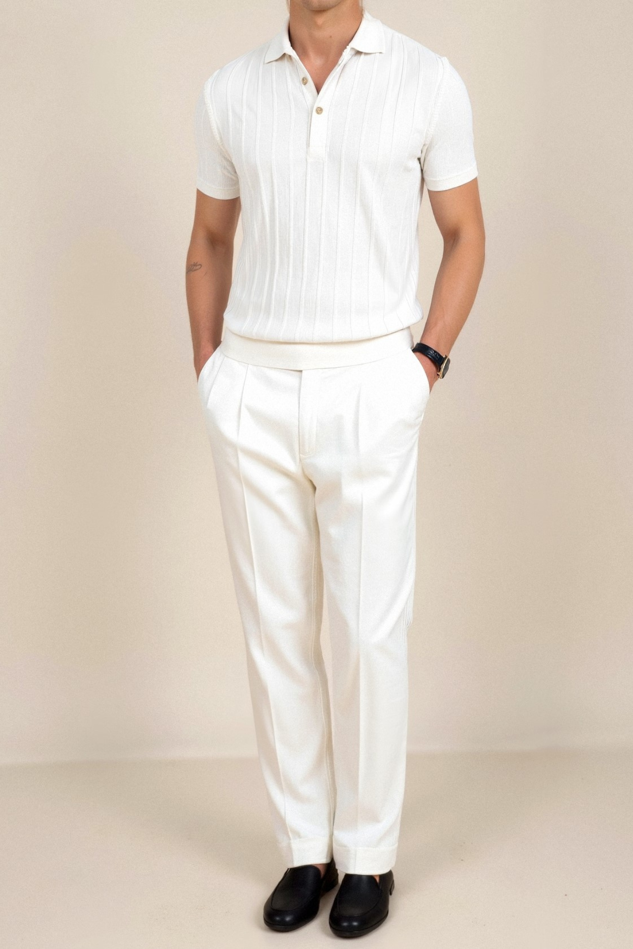 Vertical Striped Cotton Polo Shirt for Casual Wear
