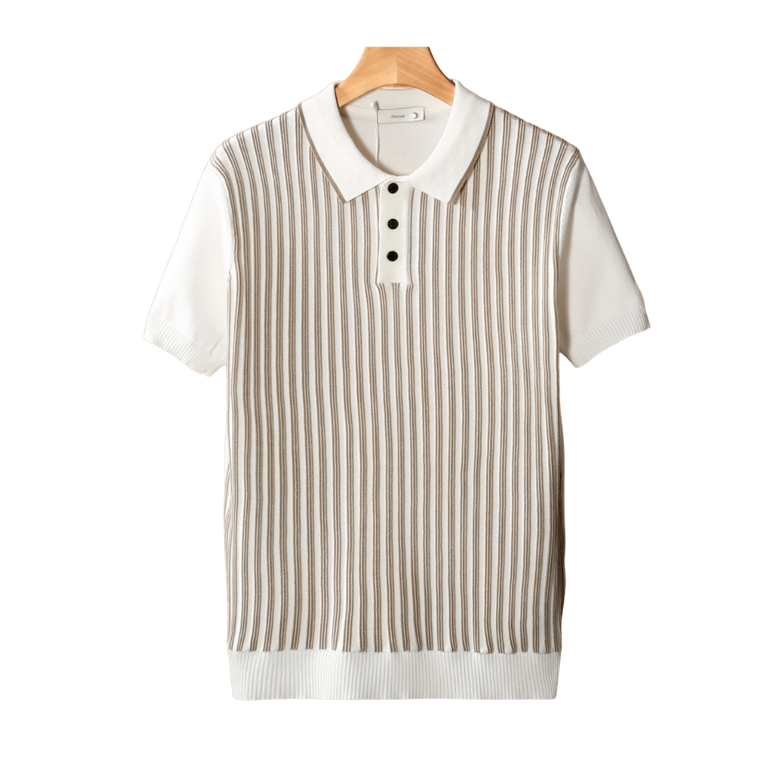 Vertical Striped Polo Shirt - Cotton Blend - Casual Wear for Men