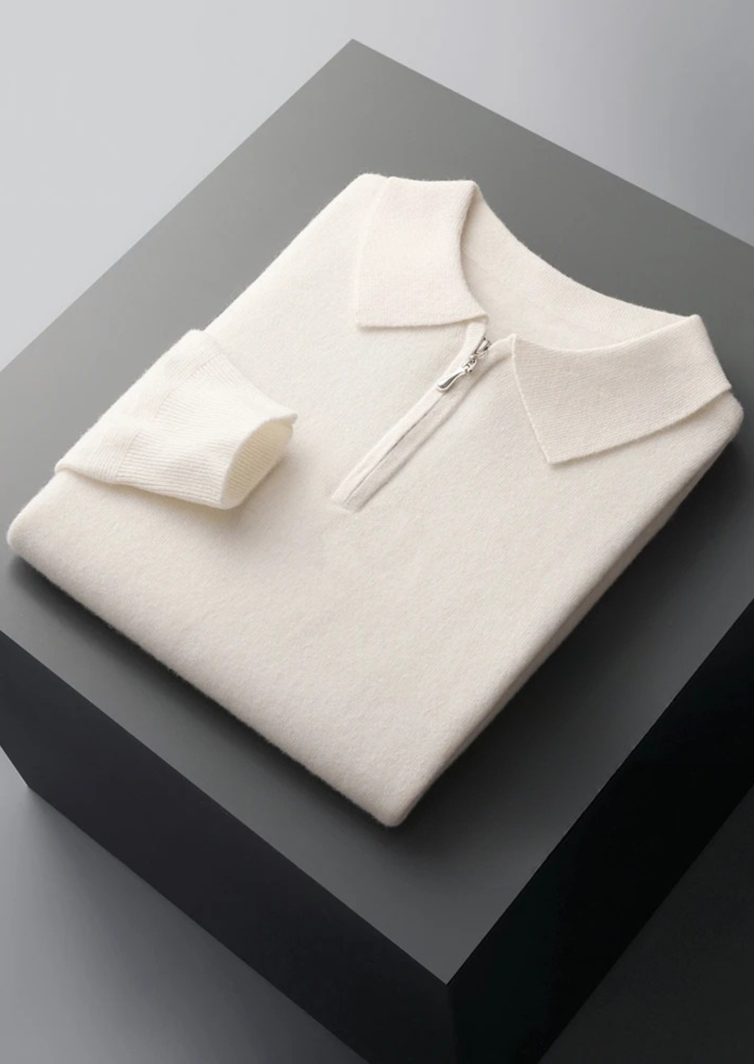 Wool Half Zip Polo Shirt for Men - Casual Lightweight Knit Top
